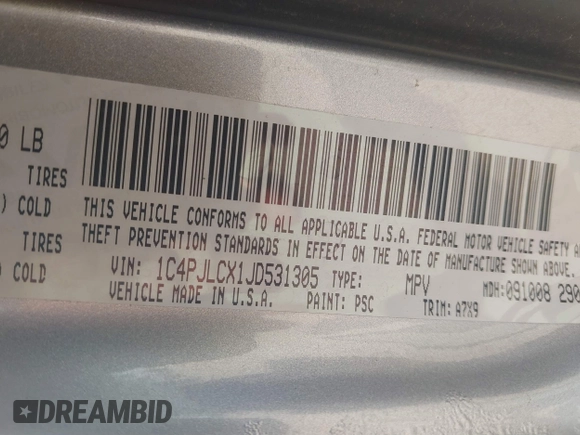 2018 Jeep Cherokee Latitude с VIN 1C4PJLCX1JD531305, выставлен на аукционе IAAI как лот 39712464 с пробегом 109 804 миль миль и . История ставок и продаж доступна на DreamBid. Изображение 9.