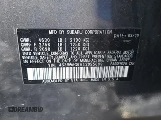 2020 Subaru Legacy Special Sports with VIN 4S3BWAG68L3025609, listed as a Copart auction lot 88332635 with 46,589 mi miles and Salvage Title. Bid and sale history available at carsss.com. Image 12.