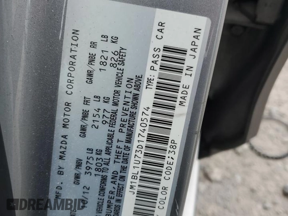 2013 Mazda Mazda3 i Sport with VIN JM1BL1U73D1740574, listed as a Copart auction lot 51494495 with 98,319 mi miles and Salvage Title. Bid and sale history available at carsss.com. Image 15.