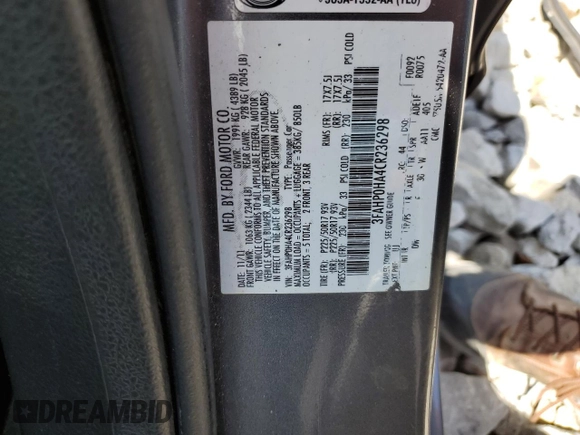 2012 Ford Fusion SE with VIN 3FAHP0HA4CR236298, listed as a Copart auction lot 62296885 with 141,097 mi miles and Salvage title. Bid and sale history available at DreamBid. Image 12.