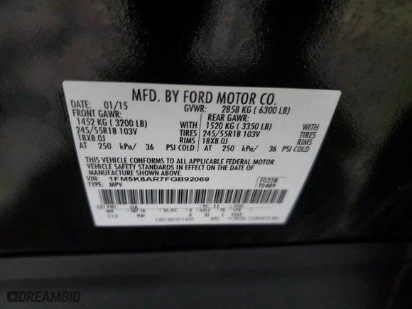 2015 Ford Utility Police Interceptor with VIN 1FM5K8AR7FGB92069, listed as a Copart auction lot 49161215 with 177,160 mi miles and Salvage Title. Bid and sale history available at carsss.com. Image 13.