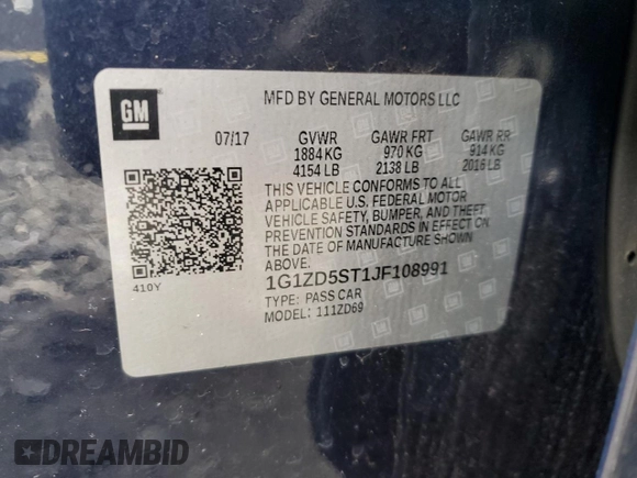 2018 Chevrolet Malibu LT with VIN 1G1ZD5ST1JF108991, listed as a Copart auction lot 47918345 with 95,193 mi miles and Salvage Title. Bid and sale history available at carsss.com. Image 13.