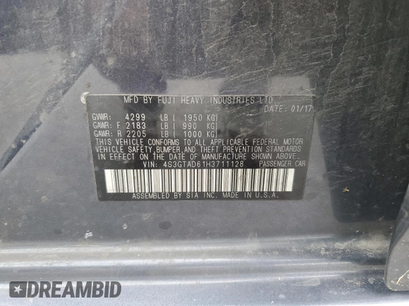2017 Subaru Impreza Premium with VIN 4S3GTAD61H3711128, listed as a Copart auction lot 58942425 with 127,890 mi miles and Salvage title. Bid and sale history available at DreamBid. Image 12.