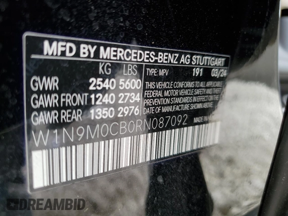 2024 Mercedes-Benz EQB 250+ z VIN W1N9M0CB0RN087092, wystawiony jako Copart lot #51021635 z przebiegiem 2578 mil mil oraz Szkody całkowita. Historia ofert i sprzedaży dostępna na DreamBid. Obrazek 14.
