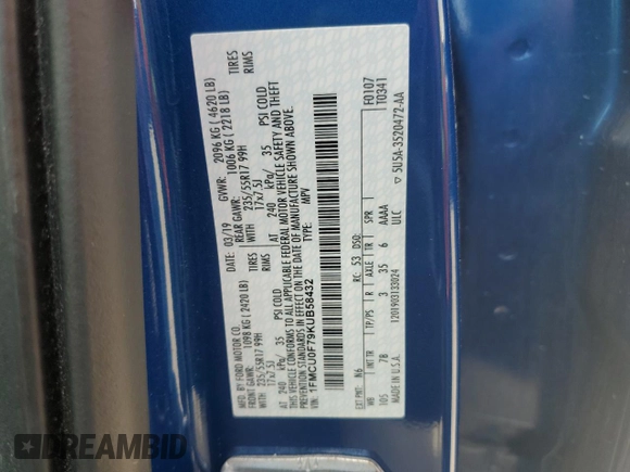2019 Ford Escape S с VIN 1FMCU0F79KUB58432, выставлен на аукционе Copart как лот 57071095 с пробегом 111 471 миль миль и Списание • Salvage title. История ставок и продаж доступна на DreamBid. Изображение 13.