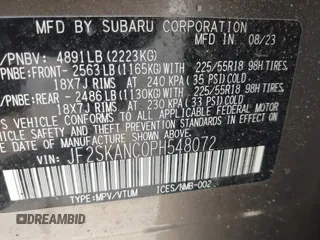 2023 Subaru Forester Limited with VIN JF2SKANC0PH548072, listed as a IAAI auction lot 42148382 with 22,315 mi miles and . Bid and sale history available at DreamBid. Image 9.