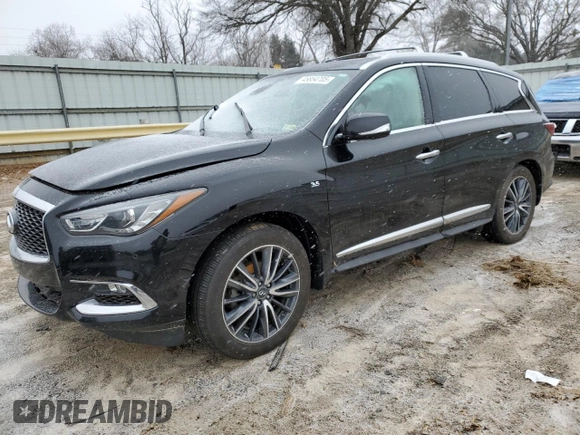 2019 Infiniti QX60 Luxe z VIN 5N1DL0MM0KC527362, wystawiony jako Copart lot #45854705 z przebiegiem 90 075 mil mil oraz Szkody całkowita. Historia ofert i sprzedaży dostępna na DreamBid. Obrazek 1.