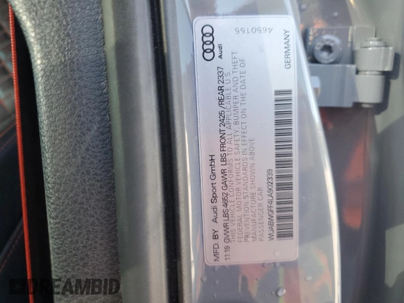 2020 Audi RS 3 z VIN WUABWGFF4LA902339, wystawiony jako Copart lot #70386242 z przebiegiem 27 283 mil mil oraz . Historia ofert i sprzedaży dostępna na DreamBid. Obrazek 13.