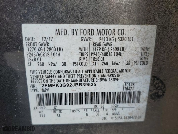 2018 Ford Edge SE with VIN 2FMPK3G92JBB39525, listed as a Copart auction lot 69717684 with 90,586 mi miles and Salvage Title. Bid and sale history available at carsss.com. Image 12.