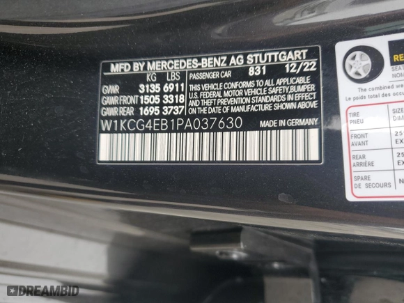 2023 Mercedes-Benz EQS with VIN W1KCG4EB1PA037630, listed as a Copart auction lot 76132554 with NaN miles and Salvage Title. Bid and sale history available at carsss.com. Image 13.