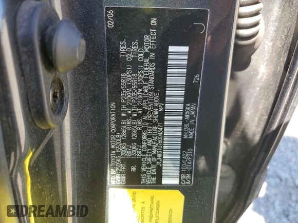 2006 Lexus RX 400h with VIN JTJHW31U760043471, listed as a Copart auction lot 63838445 with 226,415 mi miles and Salvage title. Bid and sale history available at DreamBid. Image 13.