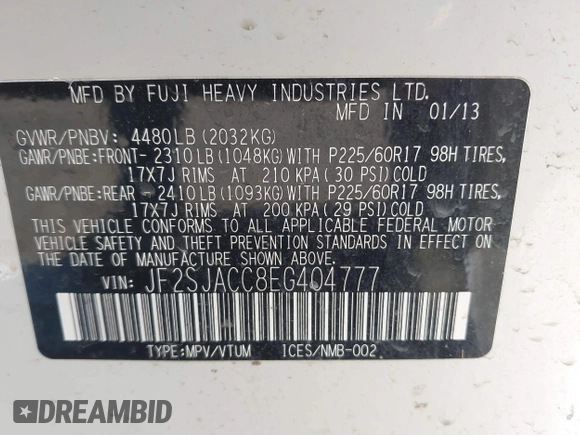 2014 Subaru Forester 2.5i Premium with VIN JF2SJACC8EG404777, listed as a IAAI auction lot 41749698 with 110,001 mi miles. Bid and sale history available at carsss.com. Image 9.