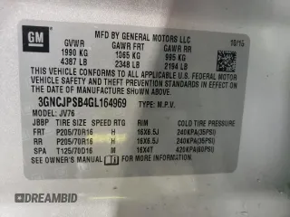 2016 Chevrolet Trax LT with VIN 3GNCJPSB4GL164969, listed as a Copart auction lot 51290065 with 124,355 mi miles and Salvage Title. Bid and sale history available at carsss.com. Image 14.