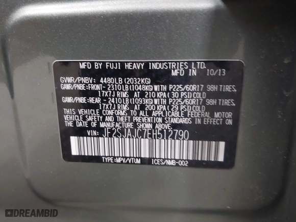 2014 Subaru Forester 2.5i Limited with VIN JF2SJAJC7EH512790, listed as a IAAI auction lot 42097522 with 112,419 mi miles. Bid and sale history available at carsss.com. Image 9.
