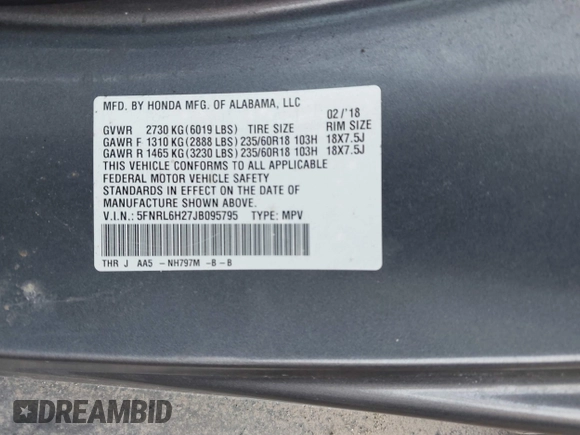 2018 Honda Odyssey LX with VIN 5FNRL6H27JB095795, listed as a IAAI auction lot 41780386 with 99,318 mi miles. Bid and sale history available at carsss.com. Image 9.