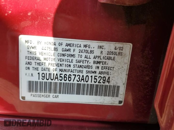 2003 Acura TL with VIN 19UUA56673A015294, listed as a Copart auction lot 63561654 with 211,695 mi miles and Non Repairable. Bid and sale history available at carsss.com. Image 12.