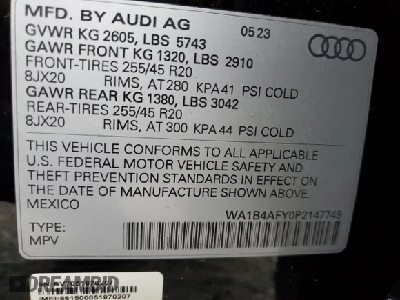 2023 Audi SQ5 Premium Plus with VIN WA1B4AFY0P2147749, listed as a Copart auction lot 42126075 with 15,303 mi miles and Non Repairable. Bid and sale history available at carsss.com. Image 14.