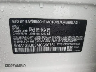 2021 BMW 5 Series 530i xDrive z VIN WBA13BJ03MCG98761, wystawiony jako Copart lot #56557135 z przebiegiem Nie podano mil oraz Szkoda całkowita • Salvage title. Historia ofert i sprzedaży dostępna na DreamBid. Obrazek 12.