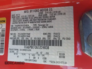 2016 Ford Mustang GT with VIN 1FA6P8CF3G5224838, listed as a IAAI auction lot 40891962 with Not Provided miles. Bid and sale history available at carsss.com. Image 9.