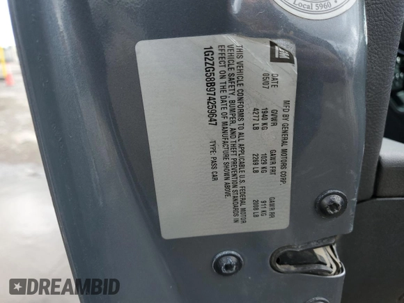 2007 Pontiac G6 G6 with VIN 1G2ZG58B974259647, listed as a Copart auction lot 53371295 with 166,969 mi miles and Salvage title. Bid and sale history available at DreamBid. Image 12.