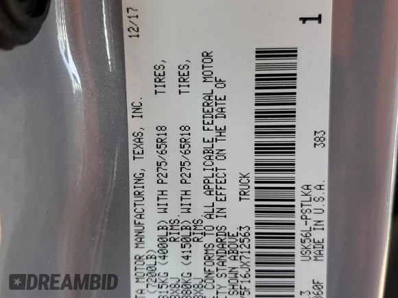 2018 Toyota Tundra SR5 с VIN 5TFHY5F16JX712563, выставлен на аукционе Copart как лот 62609265 с пробегом 169 076 миль миль и Списание • Salvage title. История ставок и продаж доступна на DreamBid. Изображение 13.