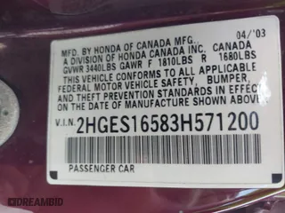 2003 Honda Civic LX with VIN 2HGES16583H571200, listed as a IAAI auction lot 42103633 with 177,302 mi miles. Bid and sale history available at carsss.com. Image 9.