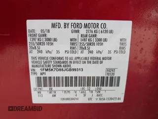 2018 Ford Explorer XLT with VIN 1FM5K7D88JGB99313, listed as a IAAI auction lot 42585157 with 67,331 mi miles and . Bid and sale history available at DreamBid. Image 9.