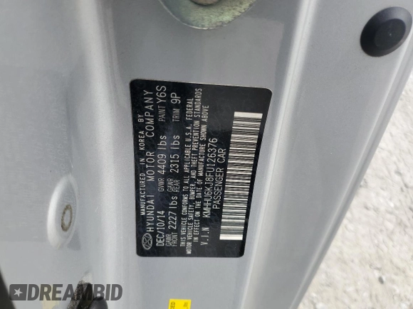 2015 Hyundai Genesis Coupe 3.8L Base with VIN KMHHU6KJ8FU126376, listed as a Copart auction lot 57450895 with 67,739 mi miles and Salvage title. Bid and sale history available at DreamBid. Image 13.