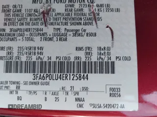2014 Ford Fusion SE Hybrid with VIN 3FA6P0LU4ER125844, listed as a IAAI auction lot 42490676 with 246,821 mi miles and . Bid and sale history available at DreamBid. Image 9.