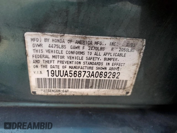 2003 Acura TL Type S with VIN 19UUA56873A069292, listed as a Copart auction lot 85813014 with 197,498 mi miles and Salvage Title. Bid and sale history available at carsss.com. Image 14.