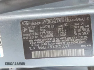 2009 Hyundai Santa Fe SE with VIN 5NMSH73EX9H318027, listed as a IAAI auction lot 42668676 with 185,610 mi miles and . Bid and sale history available at DreamBid. Image 9.