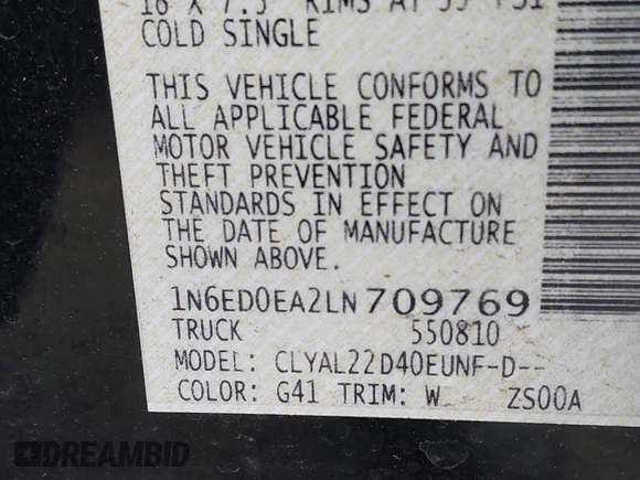 2020 Nissan Frontier SV с VIN 1N6ED0EA2LN709769, выставлен на аукционе IAAI как лот 41918732 с пробегом 59 285 миль миль и . История ставок и продаж доступна на DreamBid. Изображение 9.