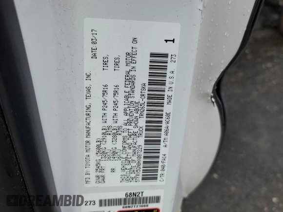 2017 Toyota Tacoma SR z VIN 5TFRX5GN8HX087229, wystawiony jako Copart lot #54735825 z przebiegiem 153 785 mil mil oraz Szkoda całkowita • Salvage title. Historia ofert i sprzedaży dostępna na DreamBid. Obrazek 12.