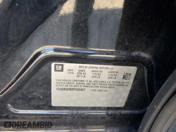 2015 Buick LaCrosse Leather with VIN 1G4GB5GR0FF229497, listed as a Copart auction lot 80255774 with Not Provided miles and Salvage Title. Bid and sale history available at DreamBid. Image 13.