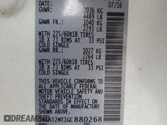 2016 Nissan Rogue SL with VIN 5N1AT2MT1GC880268, listed as a Copart auction lot 49076745 with 54,053 mi miles and Salvage Title. Bid and sale history available at carsss.com. Image 13.