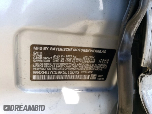 2019 BMW X1 sDrive28i with VIN WBXHU7C59K5L12043, listed as a Copart auction lot 47630763 with 53,014 mi miles. Bid and sale history available at carsss.com. Image 13.