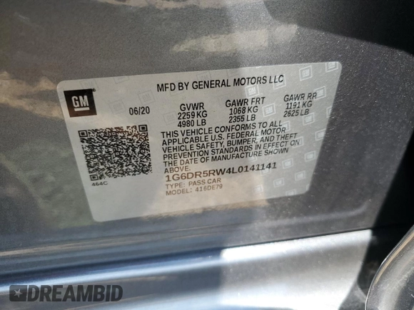 2020 Cadillac CT5 V-Series with VIN 1G6DR5RW4L0141141, listed as a Copart auction lot 68820154 with 21,479 mi miles and Salvage Title. Bid and sale history available at carsss.com. Image 12.