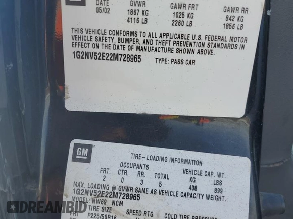 2002 Pontiac Grand Am GT1 with VIN 1G2NV52E22M728965, listed as a Copart auction lot 46291005 with 132,345 mi miles and Salvage Title. Bid and sale history available at carsss.com. Image 12.