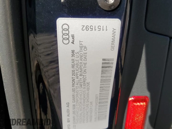 2022 Audi A5 Sportback S line Premium with VIN WAUDACF51NA033977, listed as a Copart auction lot 51708264 with 0 mi miles. Bid and sale history available at carsss.com. Image 12.