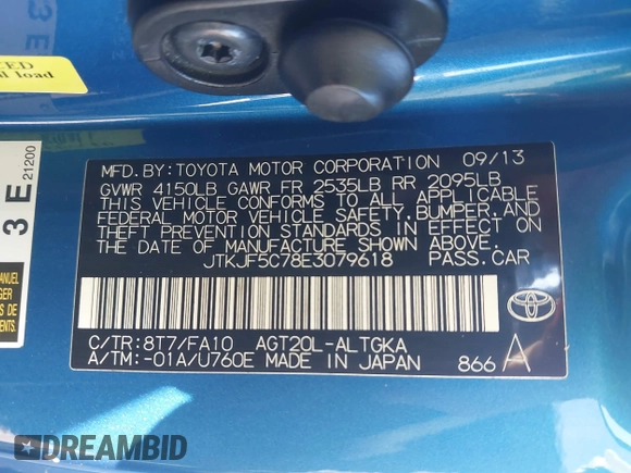 2014 Scion tC with VIN JTKJF5C78E3079618, listed as a IAAI auction lot 41107330 with 112,105 mi miles. Bid and sale history available at carsss.com. Image 9.