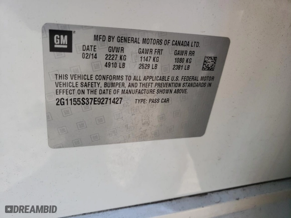 2014 Chevrolet Impala LTZ with VIN 2G1155S37E9271427, listed as a Copart auction lot 50604195 with 172,174 mi miles and Salvage Title. Bid and sale history available at carsss.com. Image 15.