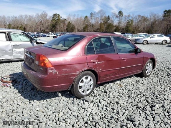 2002 Honda Civic EX with VIN 1HGES26832L045591, listed as a Copart auction lot 88445945 with 223,749 mi miles and Salvage Title. Bid and sale history available at carsss.com. Image 3.