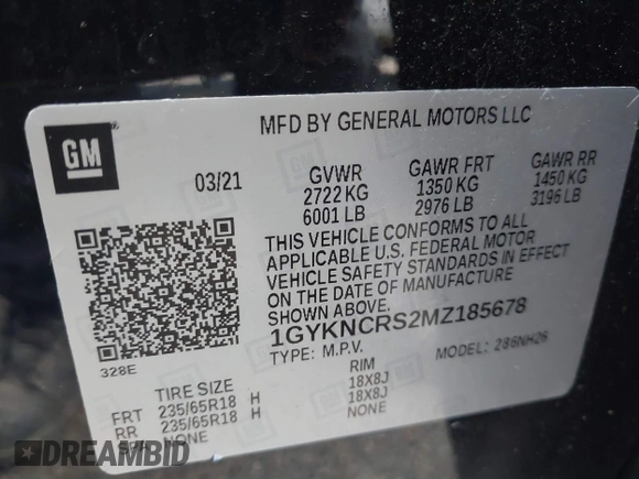 2021 Cadillac XT5 FWD Premium Luxury with VIN 1GYKNCRS2MZ185678, listed as a IAAI auction lot 41143084 with 25,399 mi miles and . Bid and sale history available at carsss.com. Image 9.