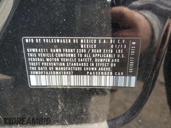 2013 Volkswagen Jetta Sedan SE with VIN 3VWDP7AJ5DM418437, listed as a Copart auction lot 49165005 with 132,458 mi miles and Salvage Title. Bid and sale history available at carsss.com. Image 14.