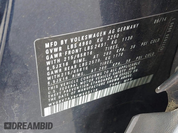 2015 Volkswagen Tiguan S z VIN WVGBV7AX8FW503114, wystawiony jako IAAI lot #42397033 z przebiegiem 200 658 mil mil oraz . Historia ofert i sprzedaży dostępna na DreamBid. Obrazek 9.