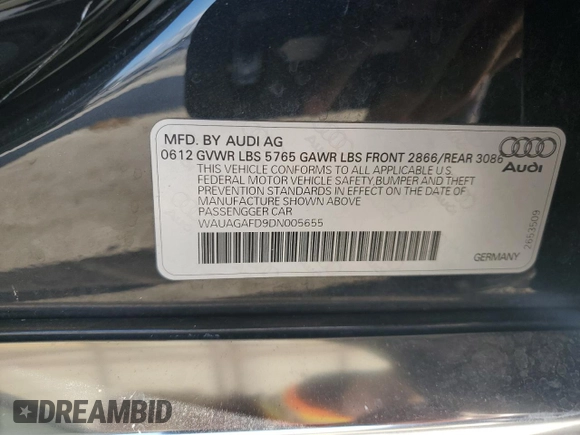 2013 Audi A8 3.0L z VIN WAUAGAFD9DN005655, wystawiony jako Copart lot #82819524 z przebiegiem 159 545 mil mil oraz Szkoda całkowita • Salvage title. Historia ofert i sprzedaży dostępna na DreamBid. Obrazek 14.