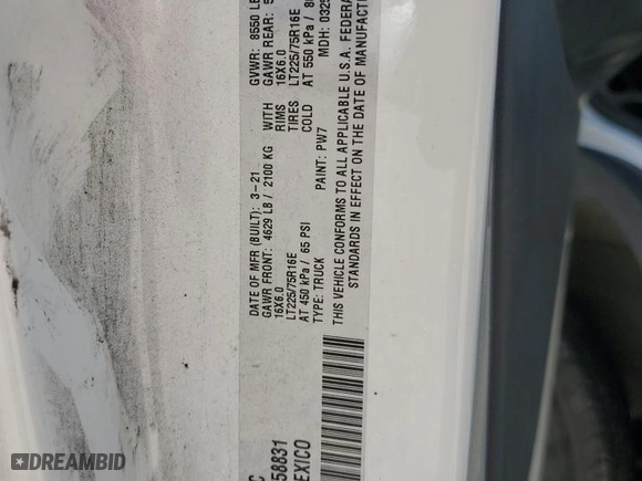 2021 Ram ProMaster Cargo Van with VIN 3C6LRVAG3ME558831, listed as a Copart auction lot 68833904 with 56,941 mi miles and Salvage Title. Bid and sale history available at carsss.com. Image 15.