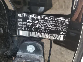 2004 Mercedes-Benz SL 500 z VIN WDBSK75F84F075216, wystawiony jako Copart lot #53121515 z przebiegiem Nie podano mil oraz Szkoda całkowita • Salvage title. Historia ofert i sprzedaży dostępna na DreamBid. Obrazek 14.