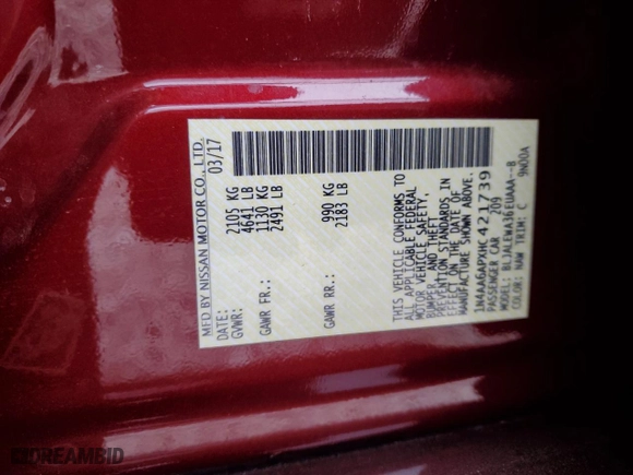 2017 Nissan Maxima SR with VIN 1N4AA6APXHC421739, listed as a Copart auction lot 81882804 with 154,297 mi miles and Salvage Title. Bid and sale history available at carsss.com. Image 12.