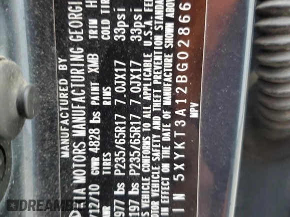 2011 Kia Sorento LX with VIN 5XYKT3A12BG028663, listed as a Copart auction lot 50894625 with 125,908 mi miles and Salvage Title. Bid and sale history available at DreamBid. Image 13.